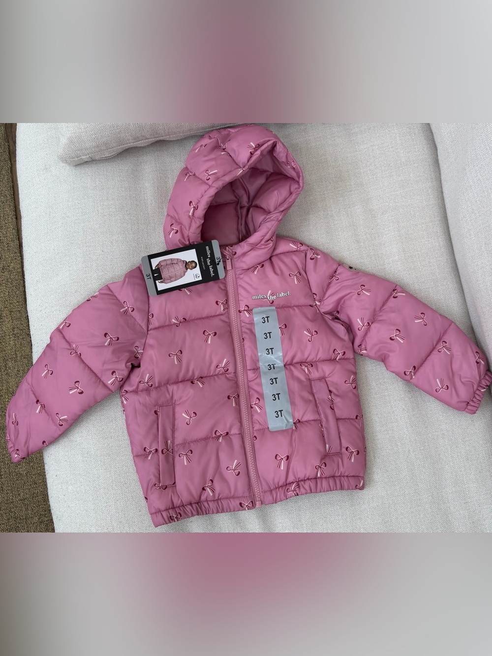 Miles the Label Pink Bow Puffer Jacket